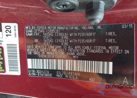 2015 Toyota Sienna Xle 8 Passenger from USA, damaged, VIN 5TDYK3DC9FS589560